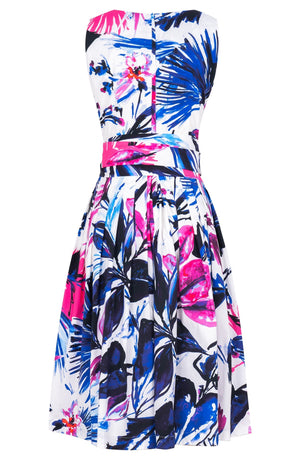 Florance Dress U Neck Sleeveless Long Length Cotton Stretch (Mozambique Flower White)