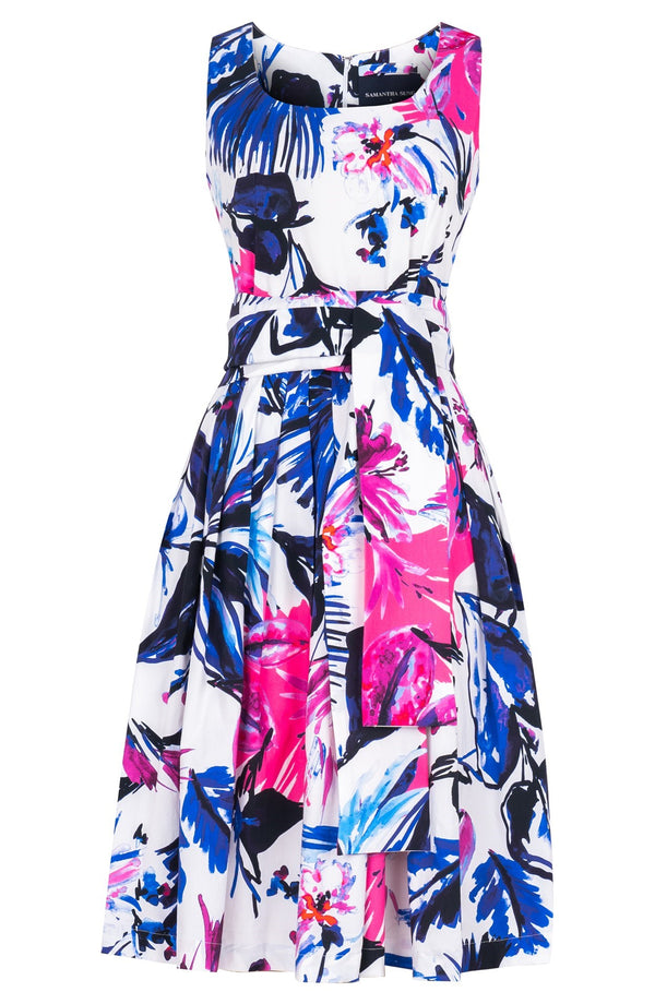 Florance Dress U Neck Sleeveless Long Length Cotton Stretch (Mozambique Flower White)