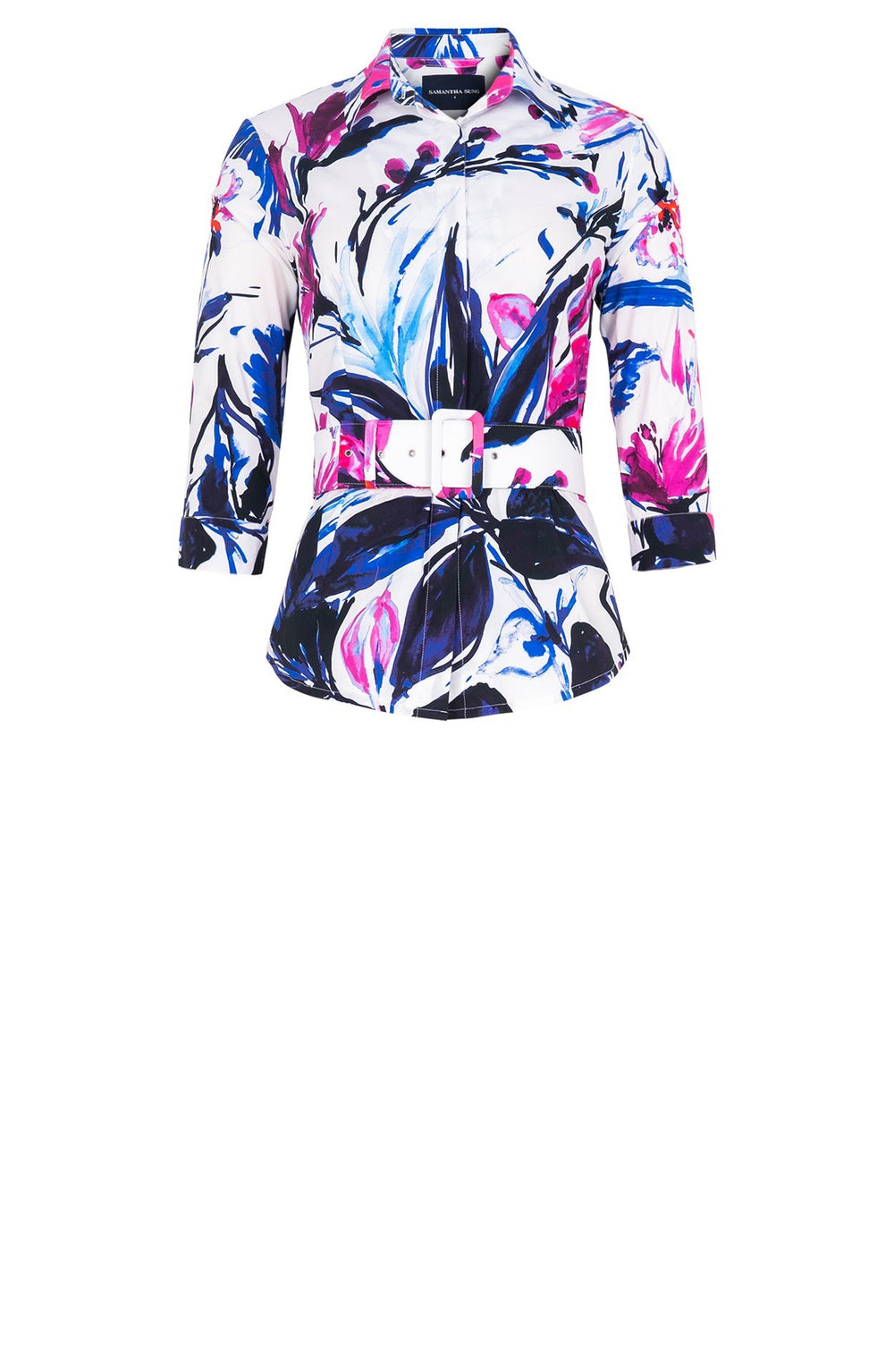 Katharine Shirt 3/4 Sleeve Cotton Stretch (Mozambique Flower White)