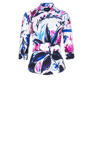 Katharine Shirt 3/4 Sleeve Cotton Stretch (Mozambique Flower White)