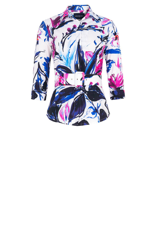 Katharine Shirt 3/4 Sleeve Cotton Stretch (Mozambique Flower White)