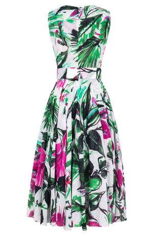 Aster Dress Crew Neck Sleeveless Midi Length Cotton Musola (Mozambique Flower White)