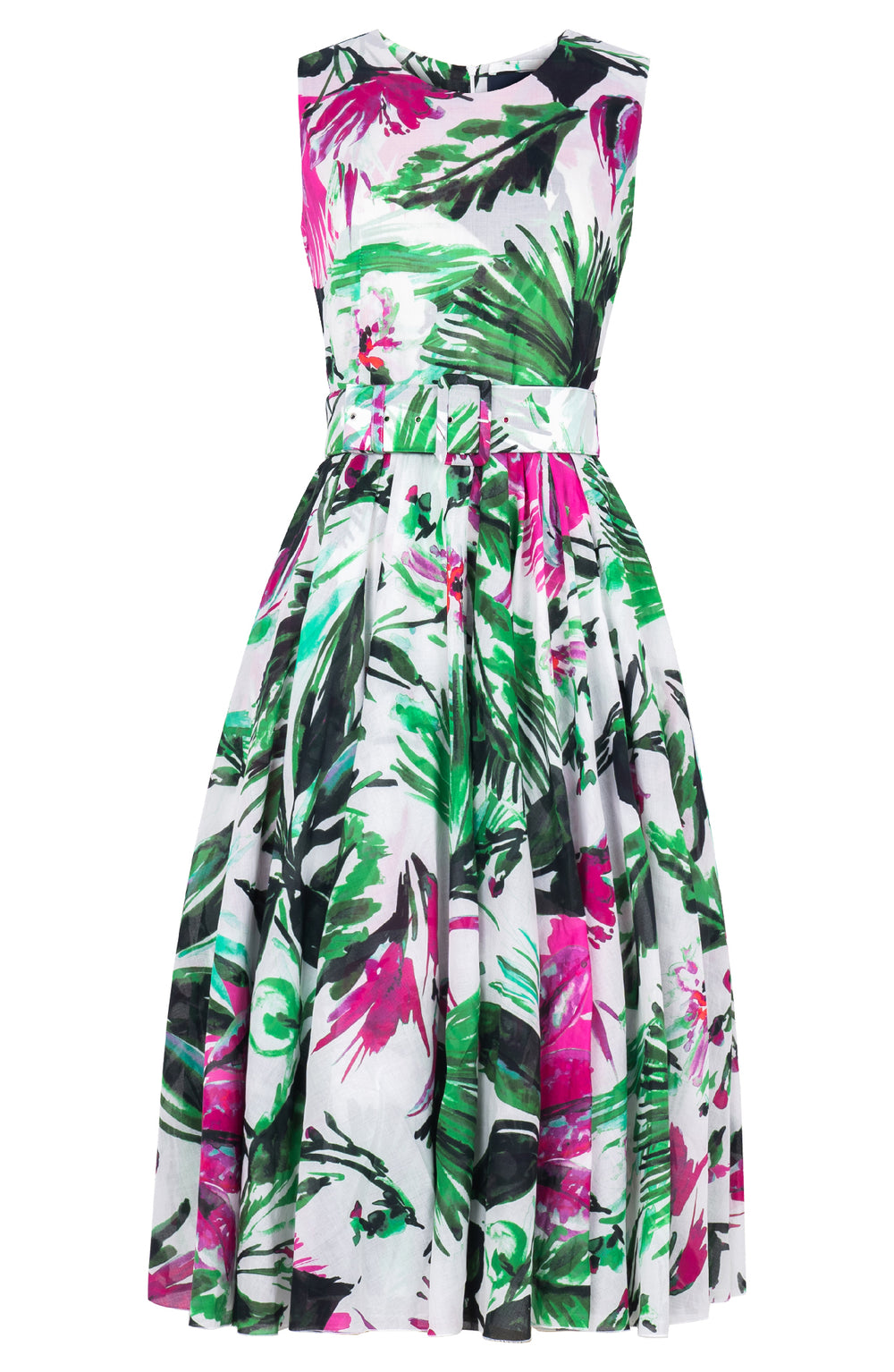 Aster Dress Crew Neck Sleeveless Midi Length Cotton Musola (Mozambique Flower White)