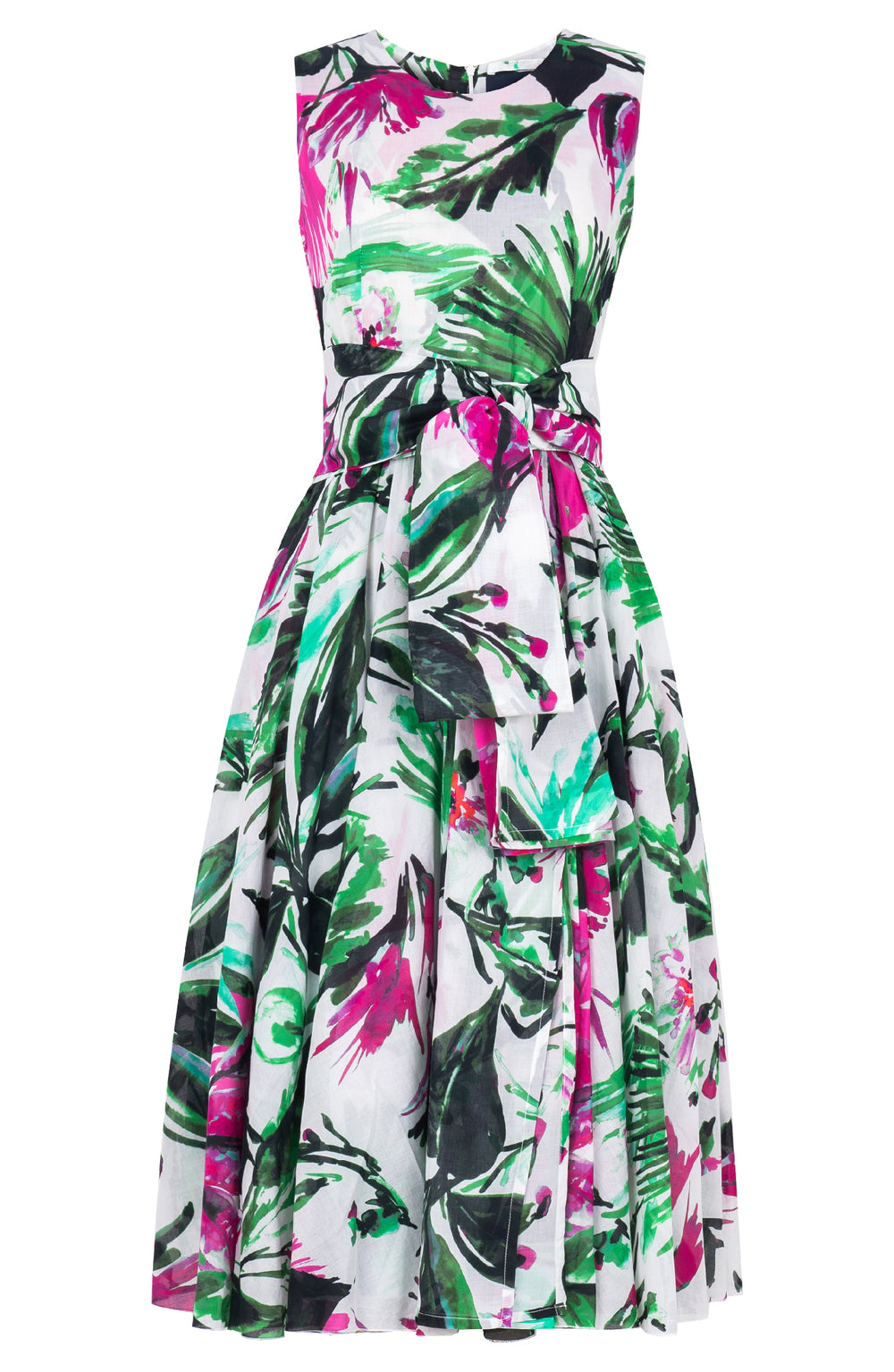 Aster Dress Crew Neck Sleeveless Midi Length Cotton Musola (Mozambique Flower White)