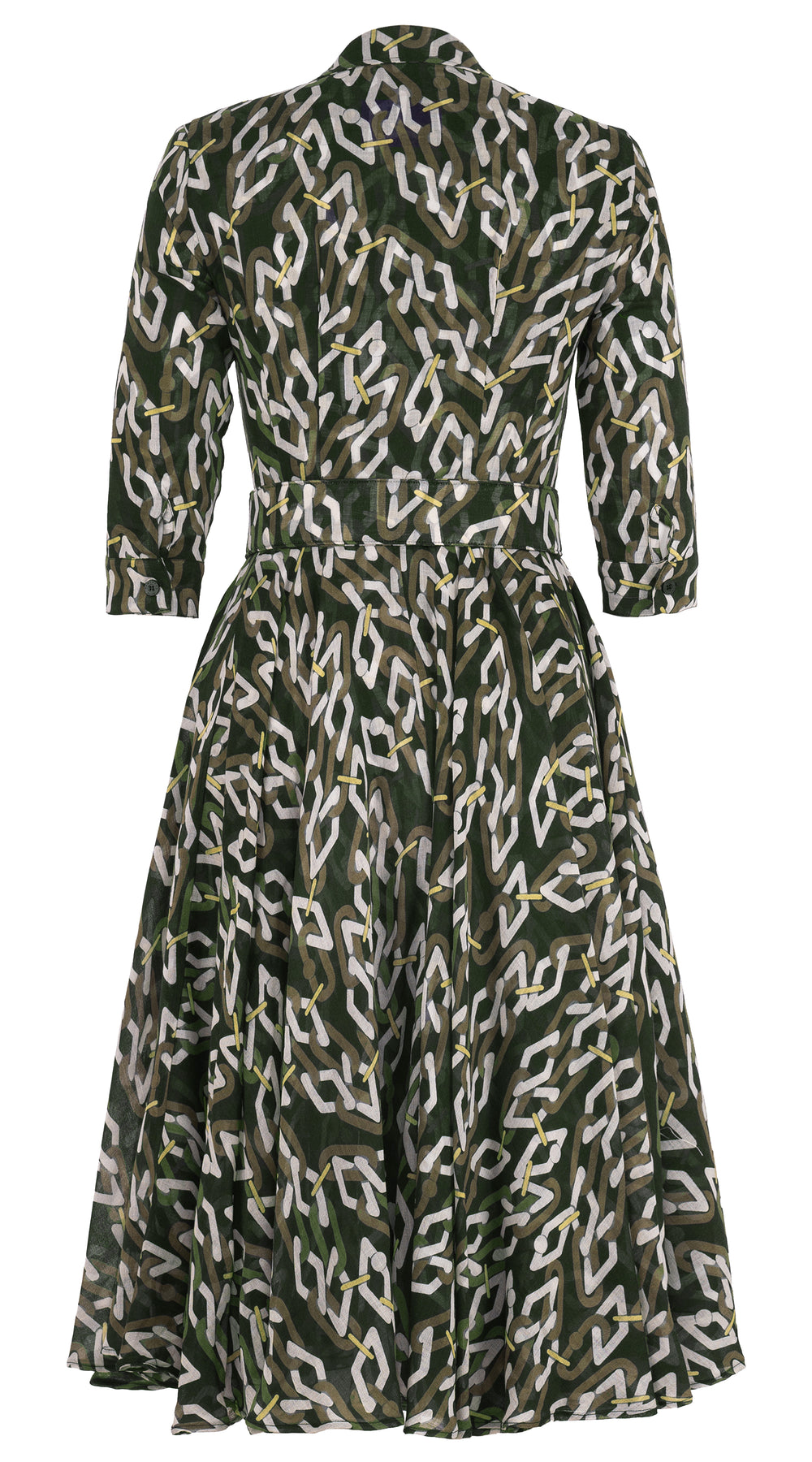 Aster Dress Shirt Collar 3/4 Sleeve Midi Length Wool (Multi Chain Dark) - Olive Green