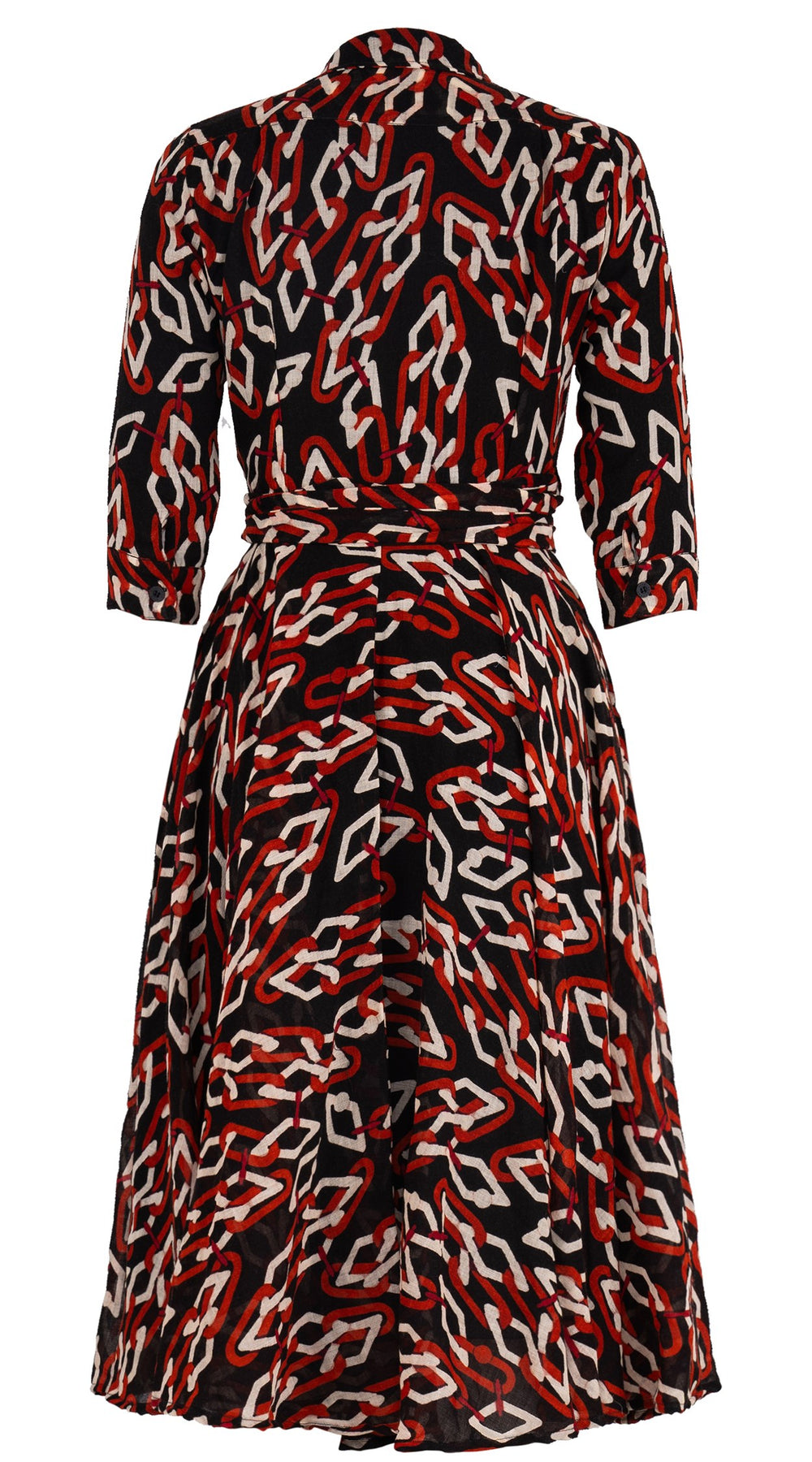 Olivia Dress Shirt Collar 3/4 Sleeve Midi Length Wool (Multi Chain Dark) - Sepia Orange