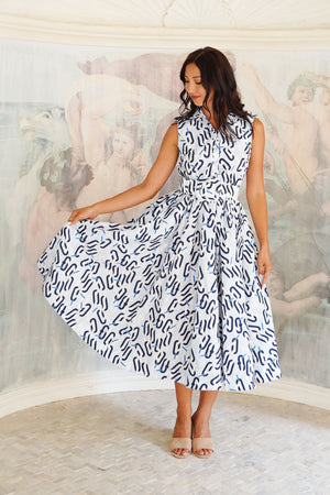 Terry Dress Shirt Collar Sleeveless Midi Length Poliamide Taffta (Multi Chain BIg Pastel)