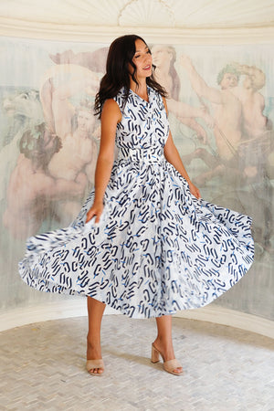 Terry Dress Shirt Collar Sleeveless Midi Length Poliamide Taffta (Multi Chain BIg Pastel)