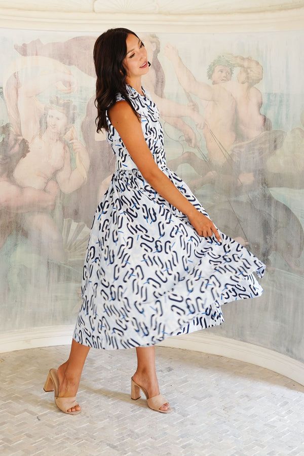 Terry Dress Shirt Collar Sleeveless Midi Length Poliamide Taffta (Multi Chain BIg Pastel)