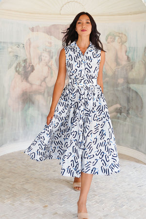 Terry Dress Shirt Collar Sleeveless Midi Length Poliamide Taffta (Multi Chain BIg Pastel)