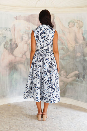 Terry Dress Shirt Collar Sleeveless Midi Length Poliamide Taffta (Multi Chain BIg Pastel)