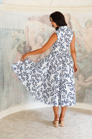 Terry Dress Shirt Collar Sleeveless Midi Length Poliamide Taffta (Multi Chain BIg Pastel)