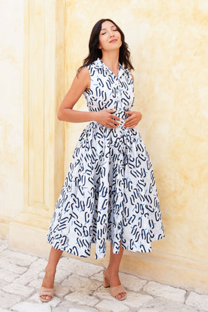 Terry Dress Shirt Collar Sleeveless Midi Length Poliamide Taffta (Multi Chain BIg Pastel)