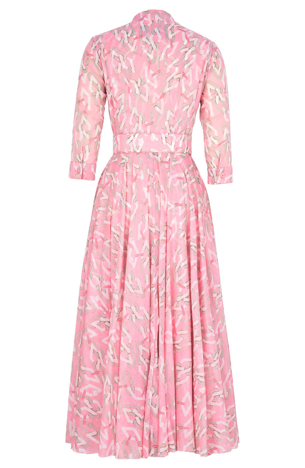 Aster Dress Shirt Collar 3/4 Sleeve Midi Plus Length Cotton Musola (Multi Chain Pastel)