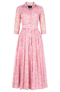 Aster Dress Shirt Collar 3/4 Sleeve Midi Plus Length Cotton Musola (Multi Chain Pastel)