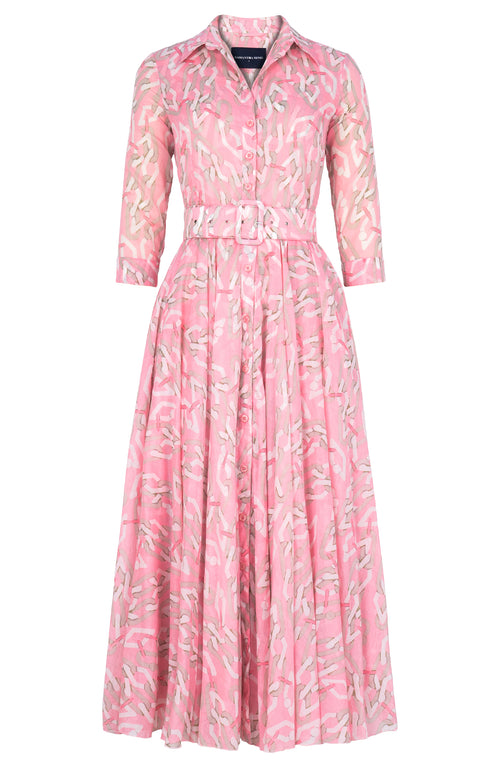 Aster Dress Shirt Collar 3/4 Sleeve Midi Plus Length Cotton Musola (Multi Chain Pastel)