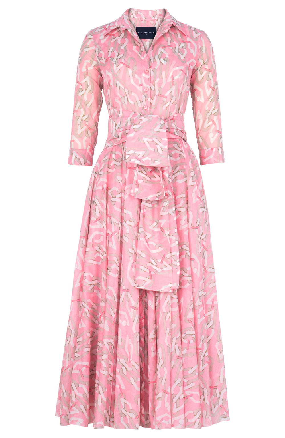 Aster Dress Shirt Collar 3/4 Sleeve Midi Plus Length Cotton Musola (Multi Chain Pastel)