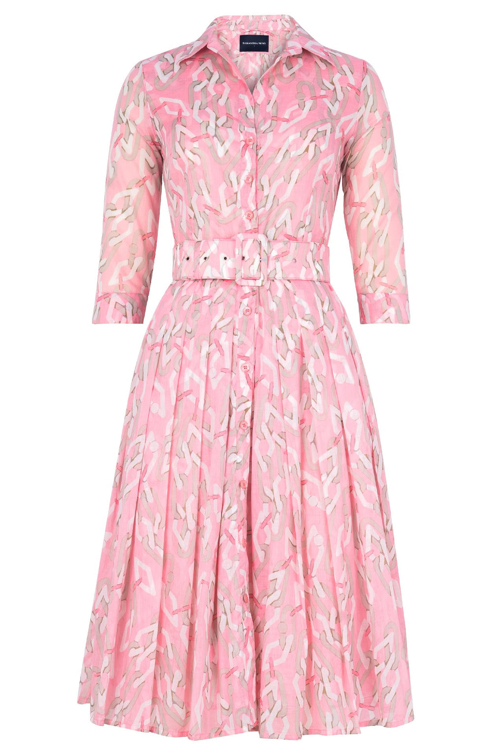 Audrey Dress #4 Shirt Collar 3/4 Sleeve Long Length Musola (Multi Chain Pastel)