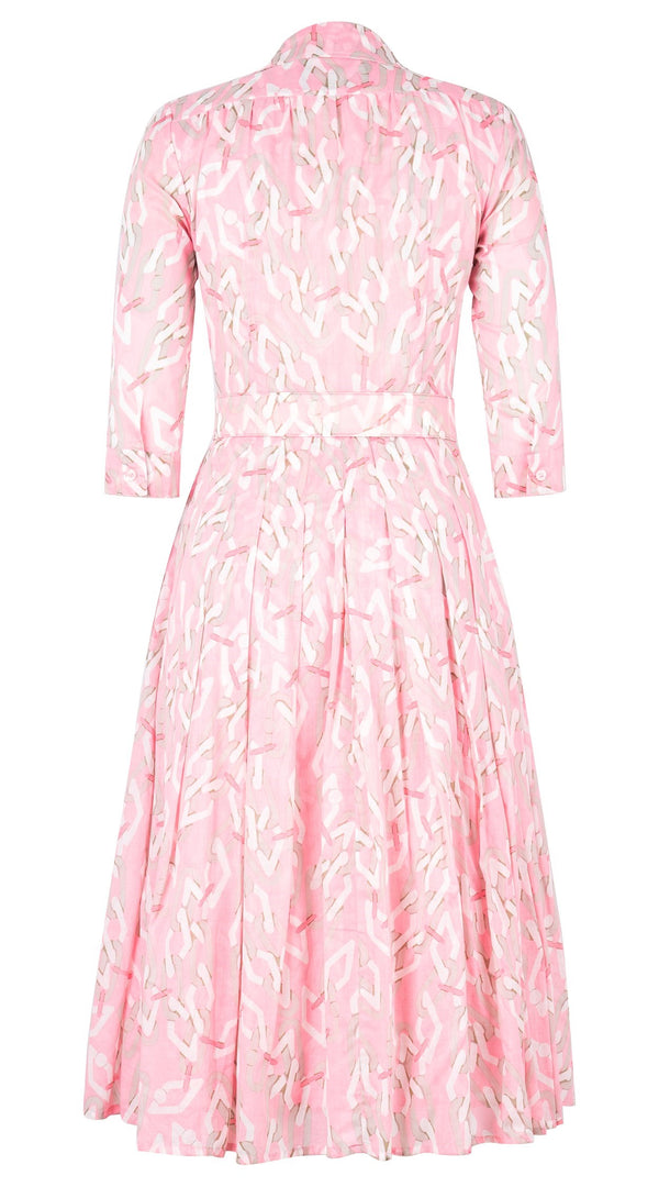 Audrey Dress #4 Shirt Collar 3/4 Sleeve Midi Length Cotton Musola (Multi Chain BIg Pastel)
