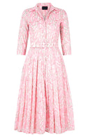Audrey Dress #4 Shirt Collar 3/4 Sleeve Midi Length Cotton Musola (Multi Chain Pastel)