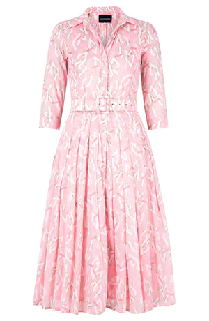 Audrey Dress #4 Shirt Collar 3/4 Sleeve Midi Length Cotton Musola (Multi Chain Pastel)