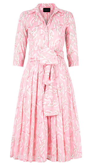 Audrey Dress #4 Shirt Collar 3/4 Sleeve Midi Length Cotton Musola (Multi Chain BIg Pastel)