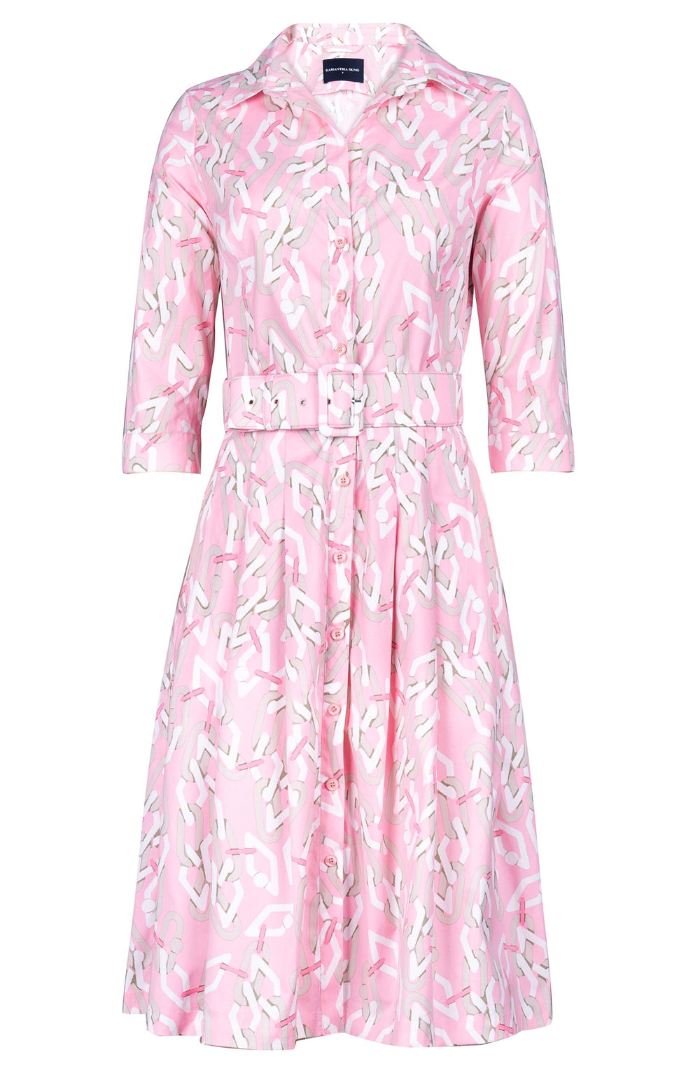 Audrey Dress #3 Shirt Collar 3/4 Sleeve Regular Length Cotton Stretch (Multi Chain Pastel)