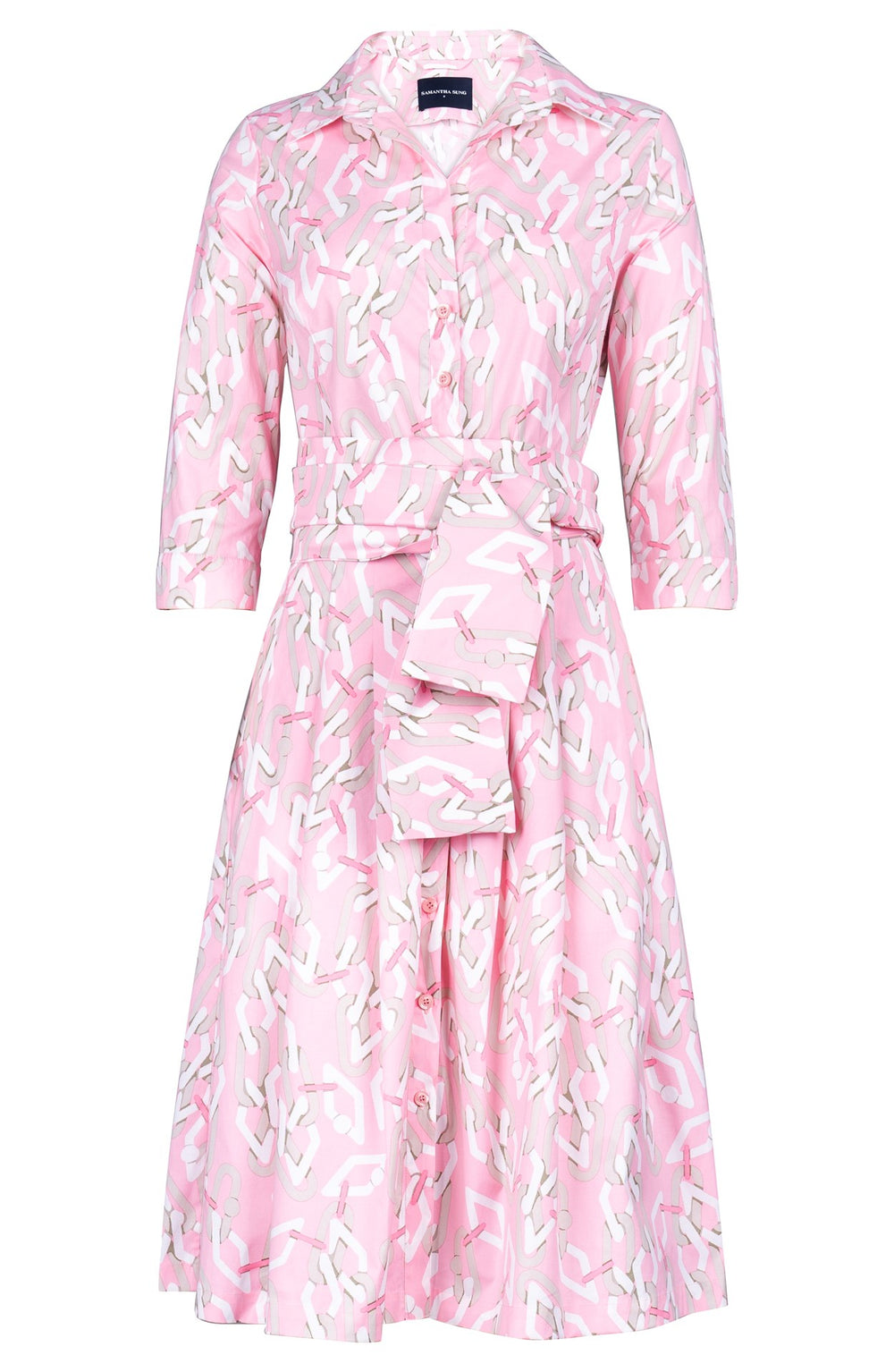 Audrey Dress #3 Shirt Collar 3/4 Sleeve Regular Length Cotton Stretch (Multi Chain Pastel)