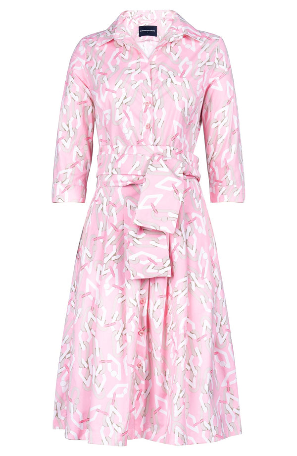 Audrey Dress #3 Shirt Collar 3/4 Sleeve Regular Length Cotton Stretch (Multi Chain Pastel)