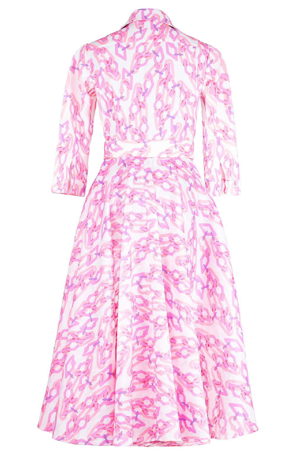 Amber Dress Shirt Collar 3/4 Sleeve Midi Length Poliamide Taffta (Multi Chain White)