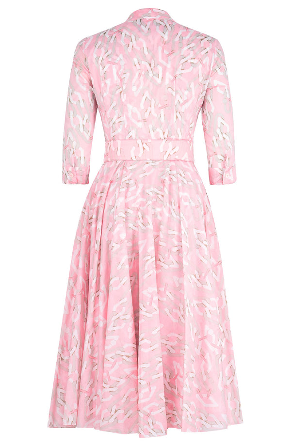 Aster Dress Shirt Collar 3/4 Sleeve Midi Length Cotton Musola (Multi Chain Pastel)