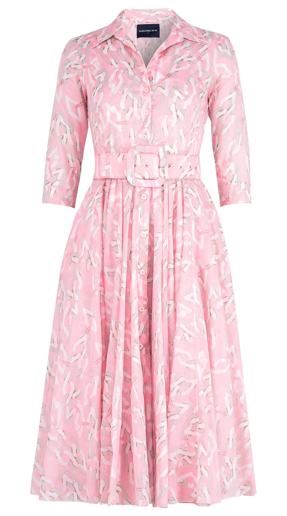 Aster Dress Shirt Collar 3/4 Sleeve Midi Length Cotton Musola (Multi Chain BIg Pastel)