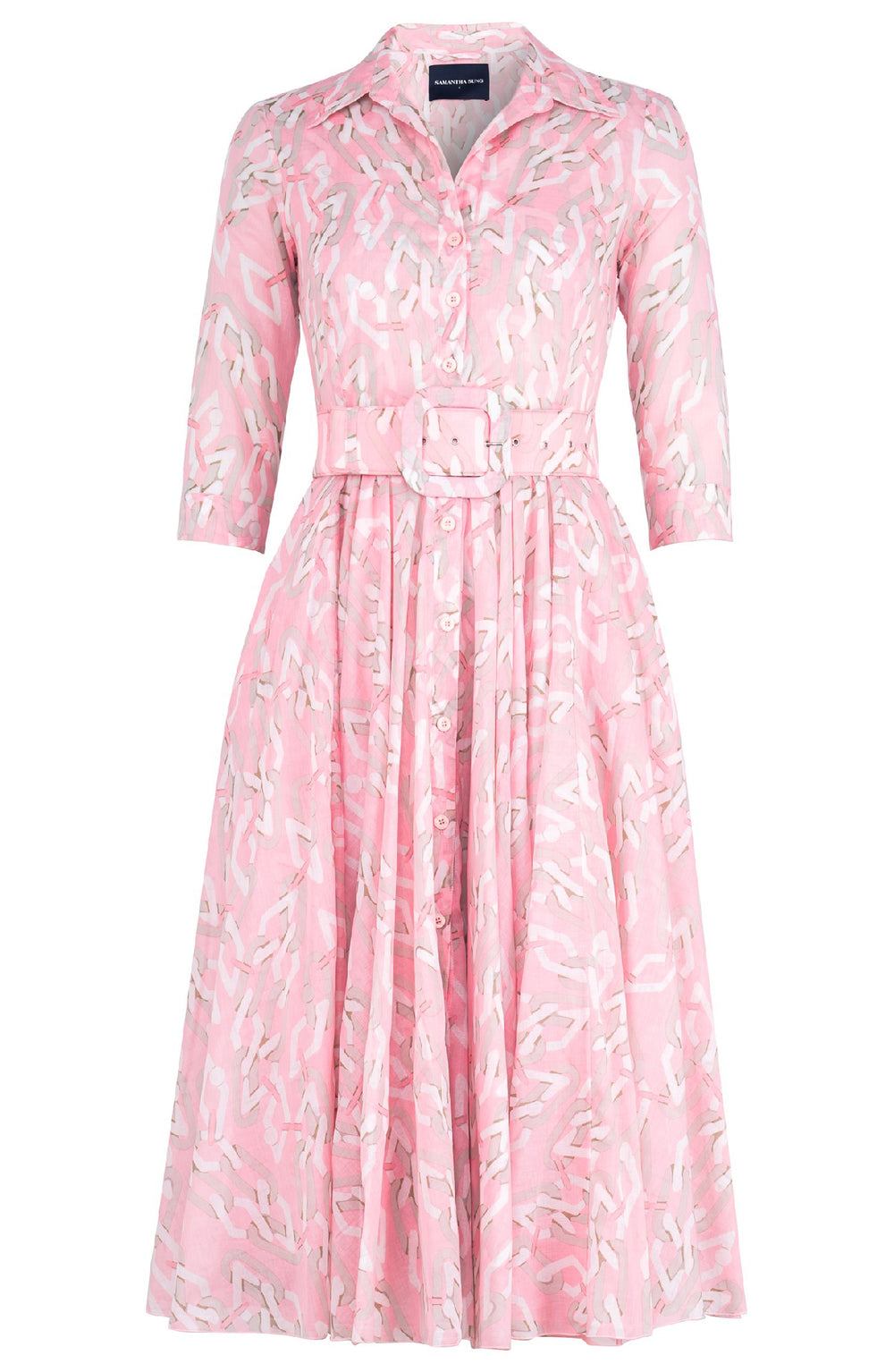 Aster Dress Shirt Collar 3/4 Sleeve Midi Length Cotton Musola (Multi Chain Pastel)