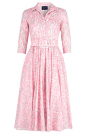 Aster Dress Shirt Collar 3/4 Sleeve Midi Length Cotton Musola (Multi Chain Pastel)
