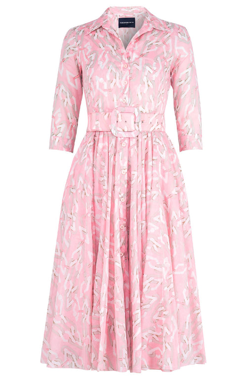 Aster Dress Shirt Collar 3/4 Sleeve Midi Length Cotton Musola (Multi Chain Pastel)