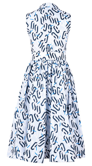 Terry Dress Shirt Collar Sleeveless Midi Length Silk Taffta (Multi Chain BIg Pastel)