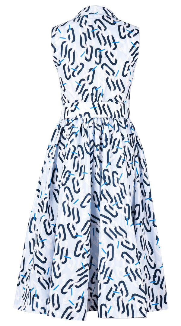 Terry Dress Shirt Collar Sleeveless Midi Length Silk Taffta (Multi Chain BIg Pastel)