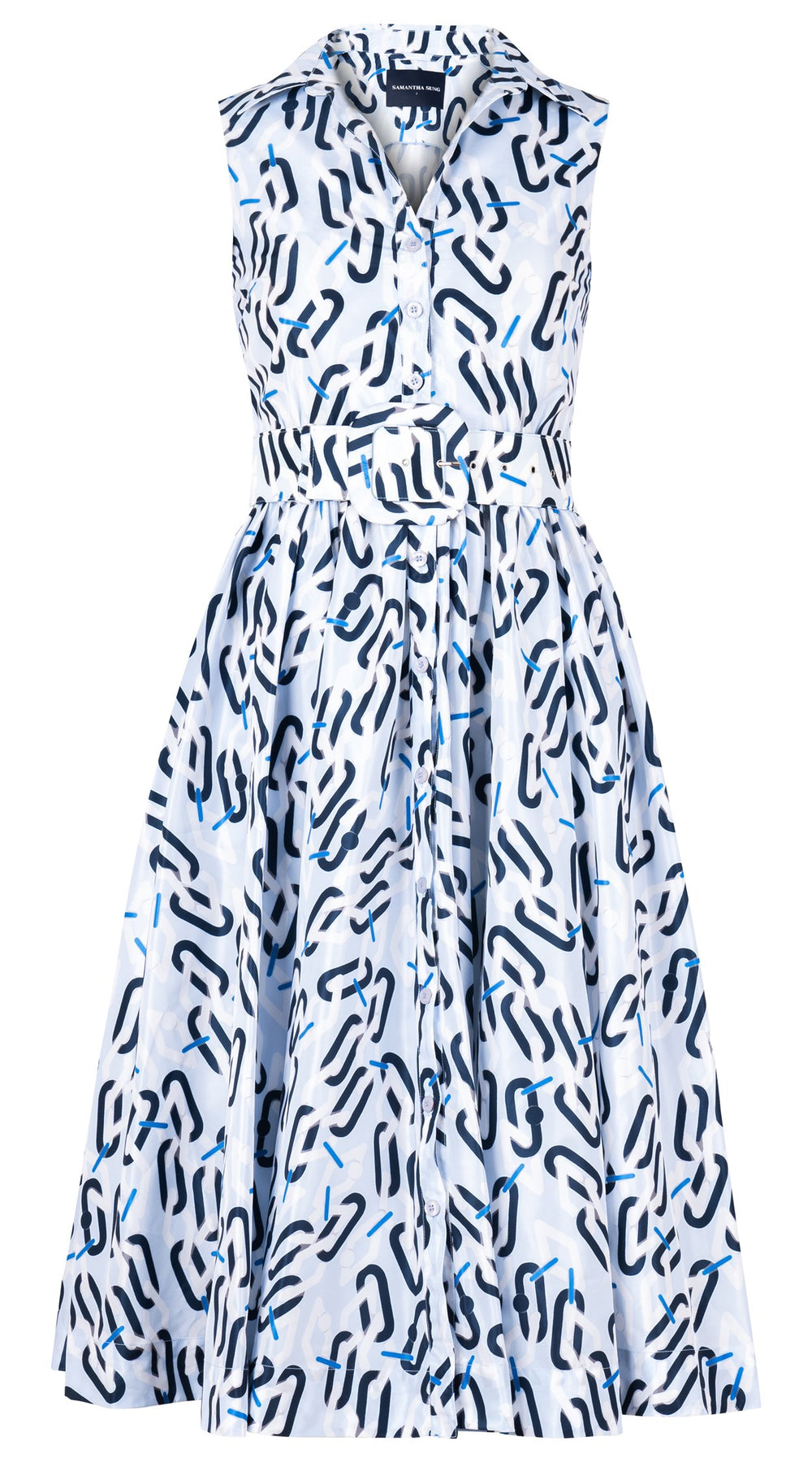 Terry Dress Shirt Collar Sleeveless Midi Length Silk Taffta (Multi Chain BIg Pastel)