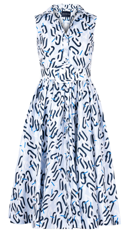 Terry Dress Shirt Collar Sleeveless Midi Length Silk Taffta (Multi Chain BIg Pastel)