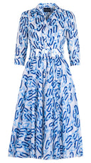 Aster Dress Shirt Collar 3/4 Sleeve Midi Length Cotton Musola (Multi Chain BIg White)