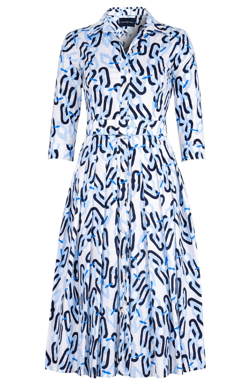 Audrey Dress #2 Shirt Collar 3/4 Sleeve Midi Length Cotton Stretch (Multi Chain White)