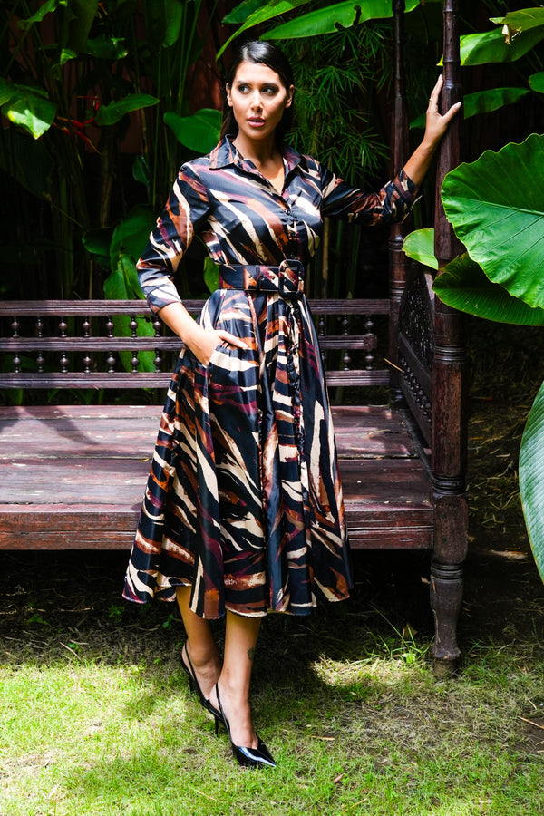 Aster Dress Shirt Collar 3/4 Sleeve Midi Plus Length Nylon (Multi Zebra Dark)