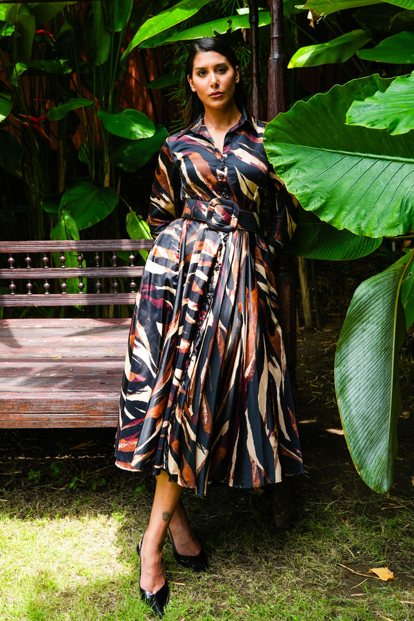 Aster Dress Shirt Collar 3/4 Sleeve Midi Plus Length Nylon (Multi Zebra Dark)