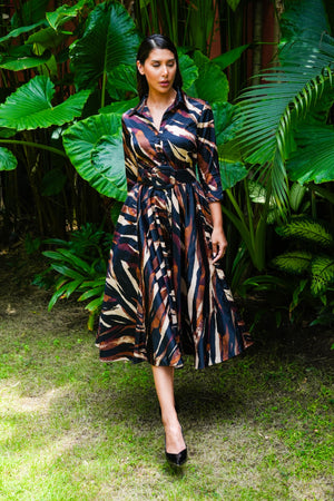 Aster Dress Shirt Collar 3/4 Sleeve Midi Plus Length Nylon (Multi Zebra Dark)