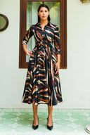 Aster Dress Shirt Collar 3/4 Sleeve Midi Plus Length Nylon (Multi Zebra Dark)