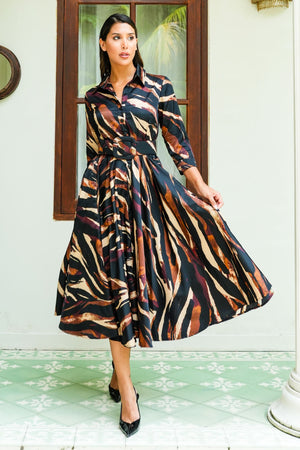 Aster Dress Shirt Collar 3/4 Sleeve Midi Plus Length Nylon (Multi Zebra Dark)