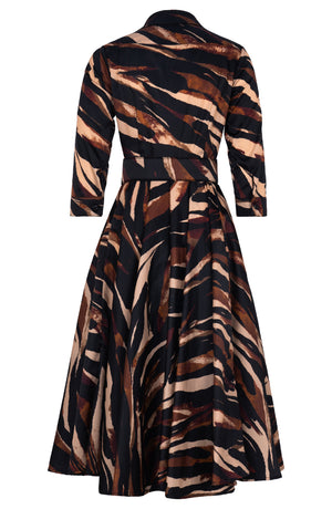 Aster Dress Shirt Collar 3/4 Sleeve Midi Length Poliamide Taffta (Multi Zebra Dark)