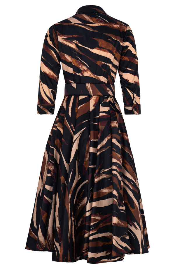Aster Dress Shirt Collar 3/4 Sleeve Midi Length Poliamide Taffta (Multi Zebra Dark)