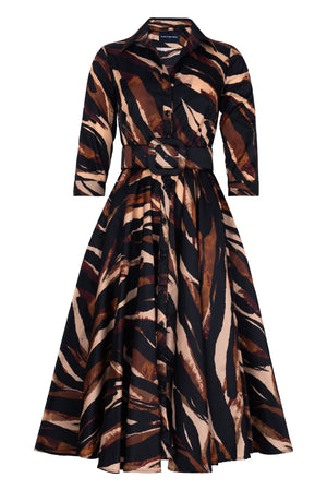 Aster Dress Shirt Collar 3/4 Sleeve Midi Length Poliamide Taffta (Multi Zebra Dark)