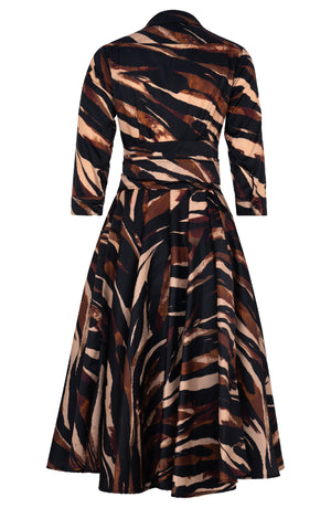 Aster Dress Shirt Collar 3/4 Sleeve Midi Length Poliamide Taffta (Multi Zebra Dark)